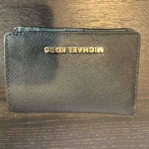 Michael Kors Plain Black Wallet Gold Writing